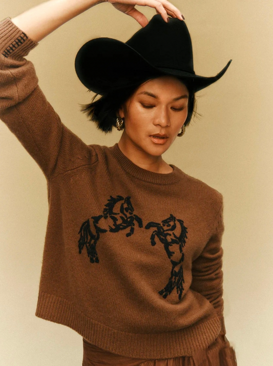 Cashmere Blend Horse Embroidered Crew