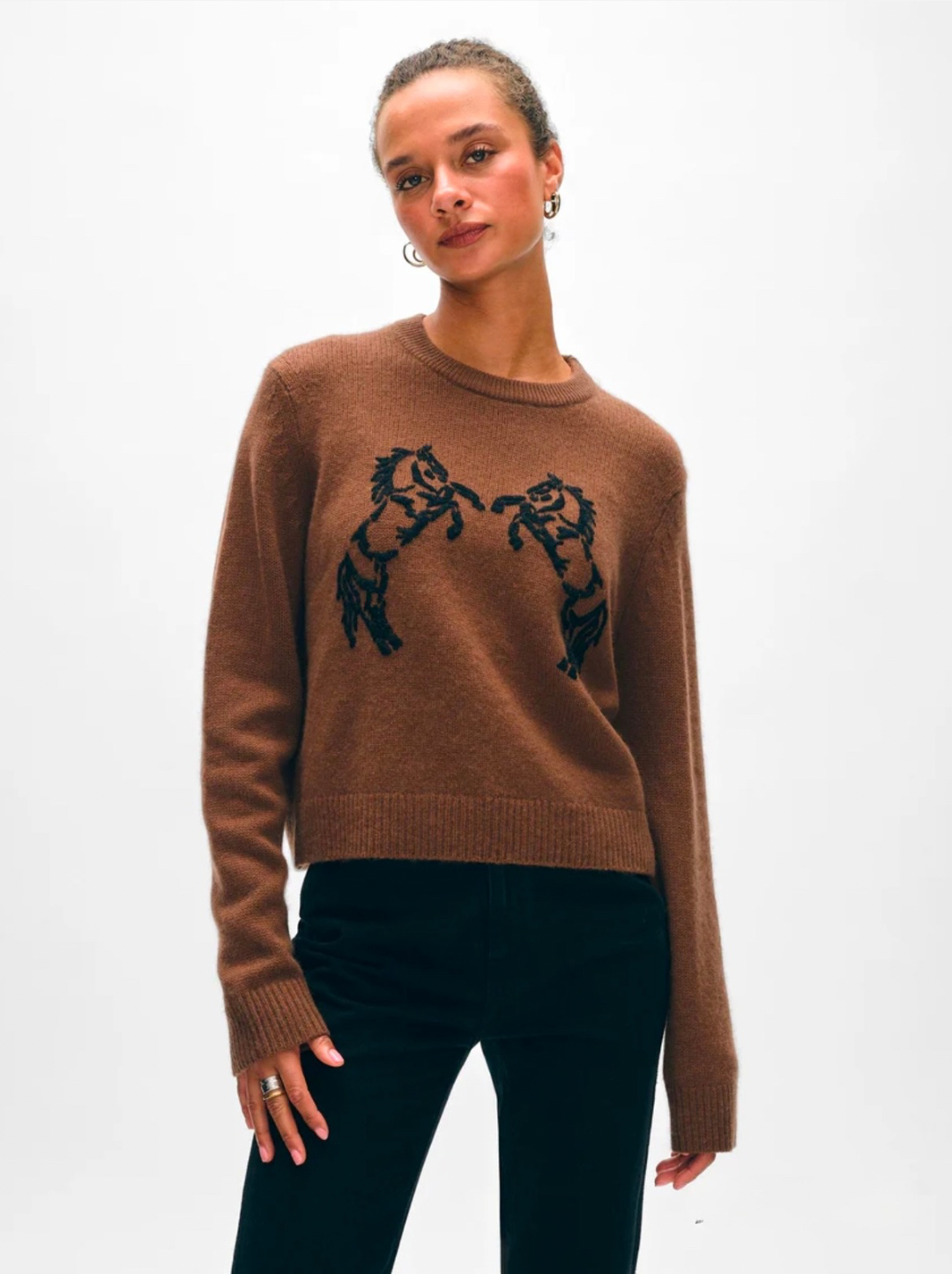 Cashmere Blend Horse Embroidered Crew