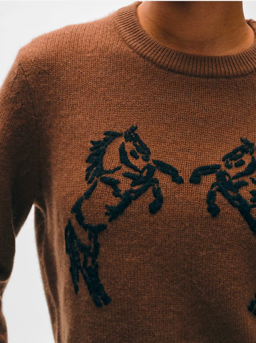 Cashmere Blend Horse Embroidered Crew