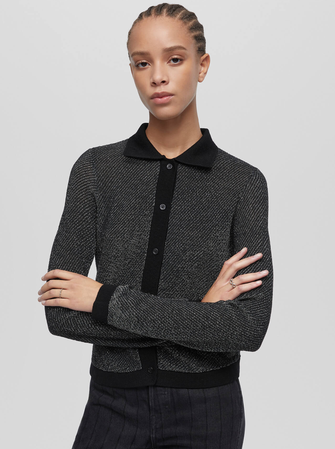 Lurex Polo Cardigan