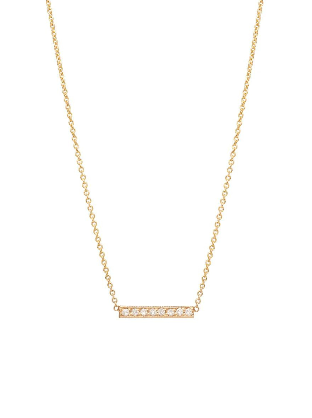 14k Short Pavé Diamond Bar Necklace