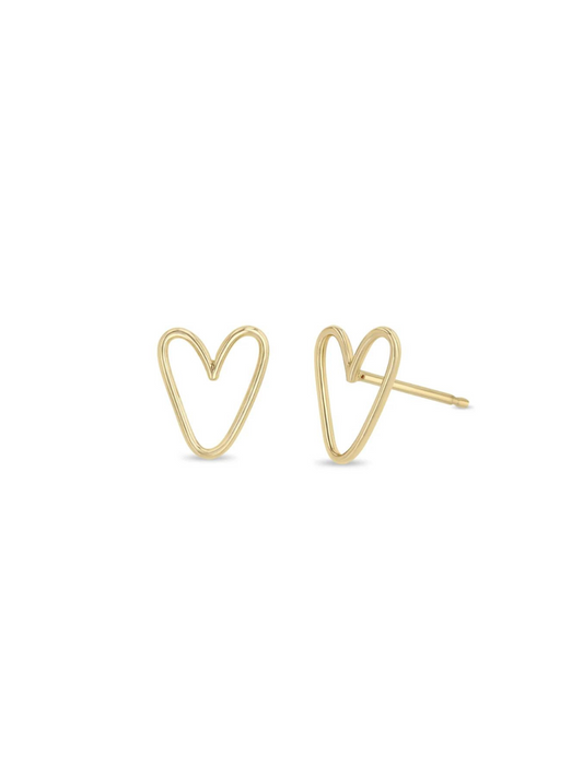 14k Gold Tiny Open Heart Studs