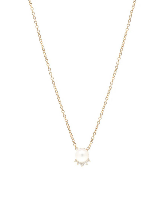 14k Pearl & Diamond Crown Necklace