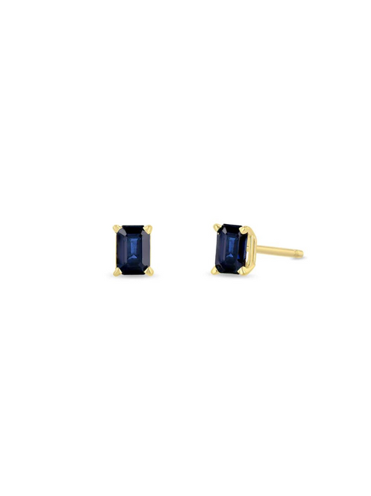 14k Emerald Cut Blue Sapphire Studs