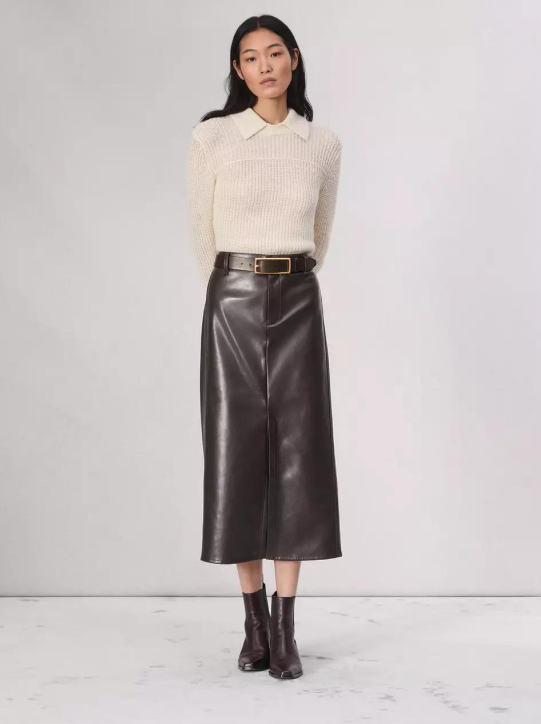 Rayne Faux Leather Midi Skirt