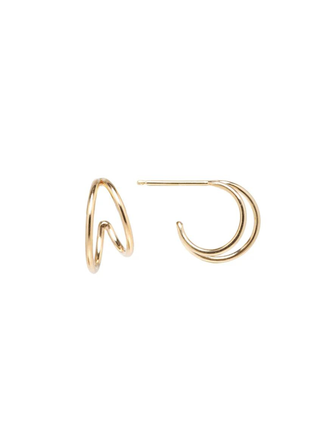 14k Double Wire Huggie Hoops